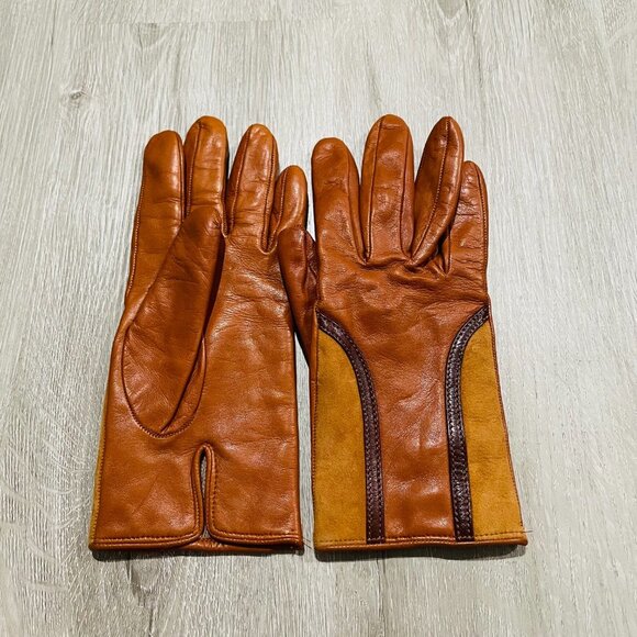 Neiman Marcus Brown Leather Gloves Size 6.5 - Picture 3 of 6